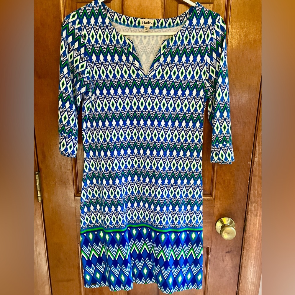 Hatley Blue, Green and white Diamond Pattern Dress